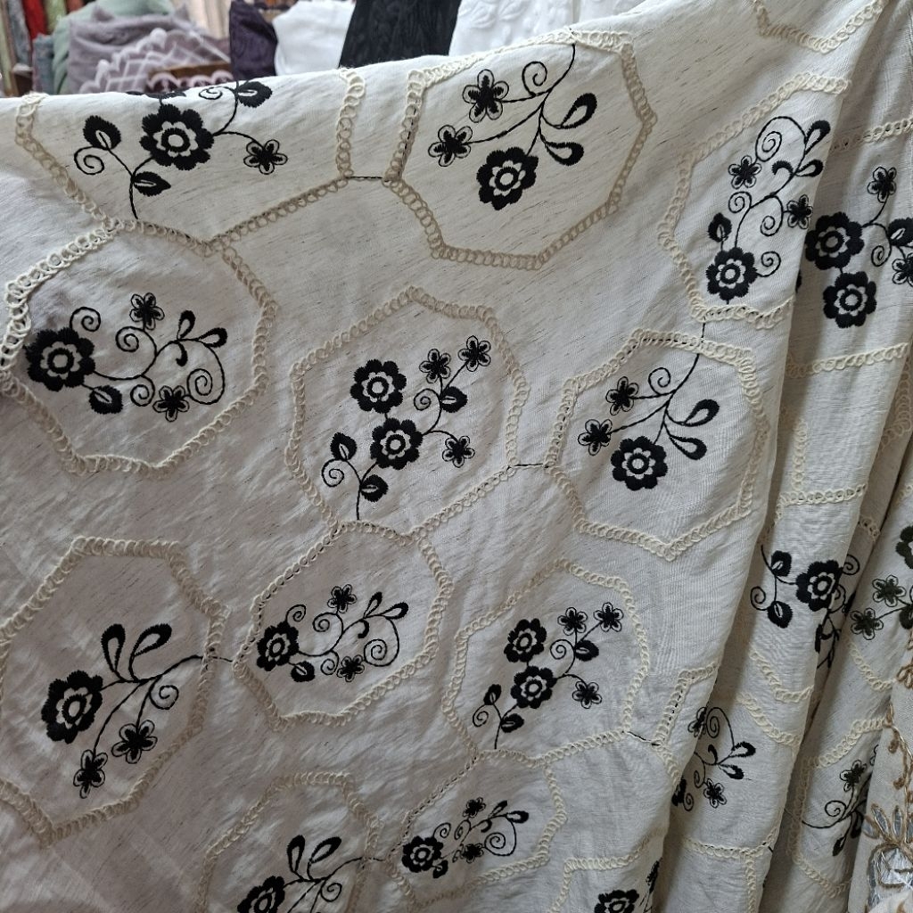 Bahan Kain Katun Linen Bordir Premium