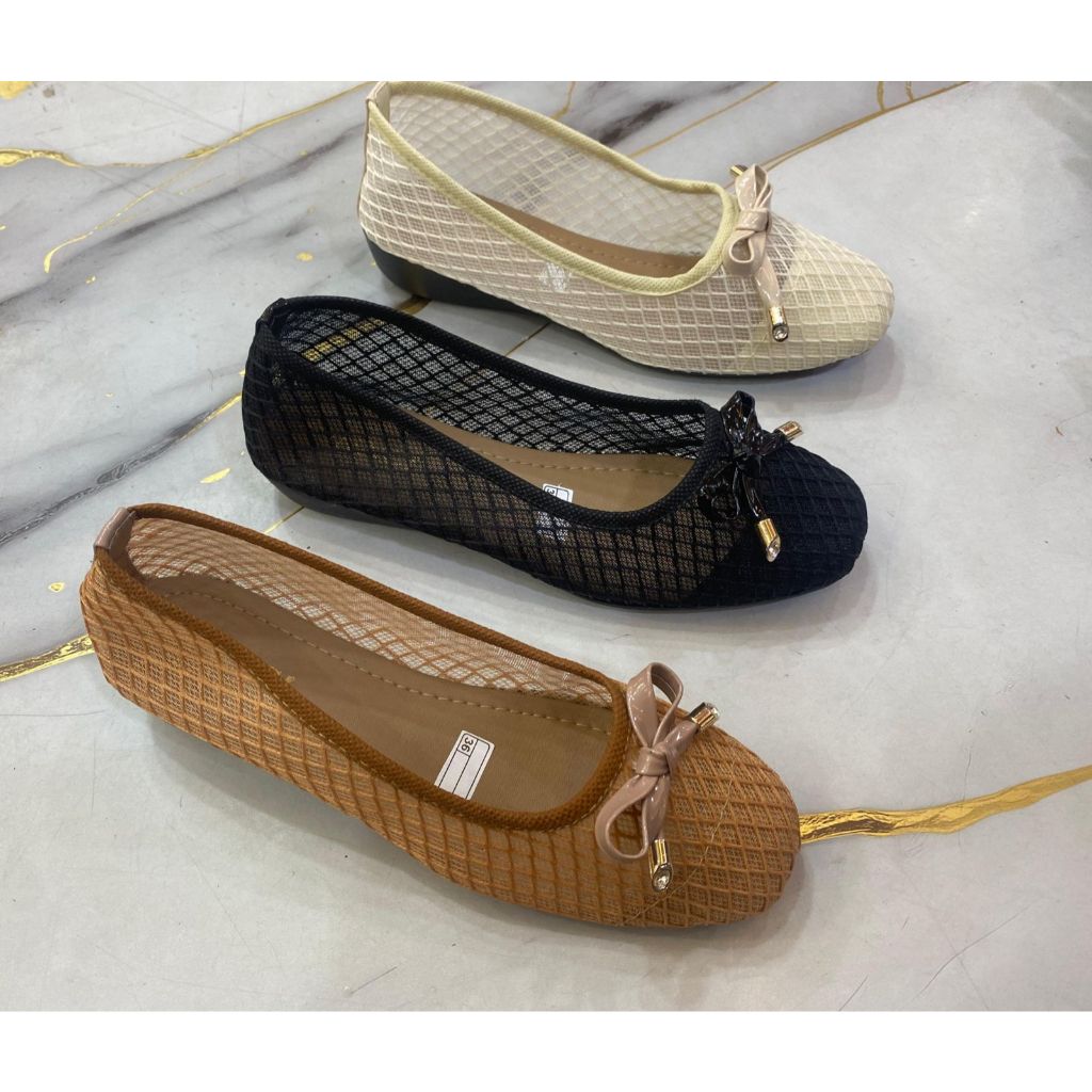 KDS | VNC Flat Soes Wanita Brand Lokal Glossy Sepatu Flat Shoes Wanita Mesh Jaring Vincci Pita Gloss