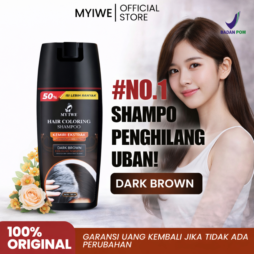 MY IWE Hair Coloring Shampo Penghilang Uban Alami - DARKBROWN