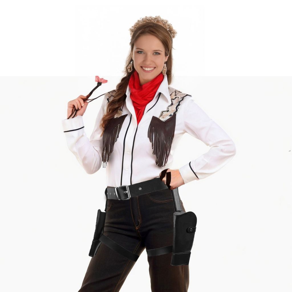 1 buah sarung pistol koboi - sabuk koboi yang dapat disesuaikan dengan tempat kantong ganda, aksesor