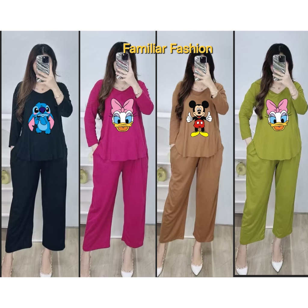 FAMILIAR FASHION| SETELAN WANITA JUMBO LENGAN 7/8 | ONE SET WANITA CELANA PANJANG KEKINIAN