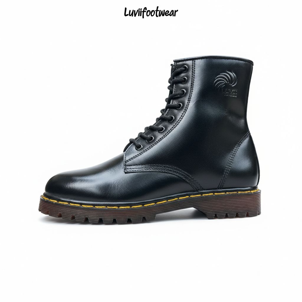 38-45 BARRA Series - Sepatu Boots Docmart Pria 8 Hole Kulit Asli Original Hitam