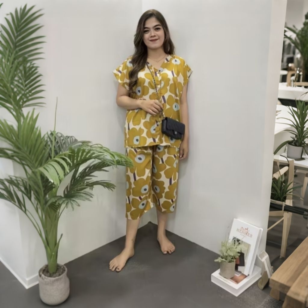 KANCING NON KERAH 7/8 panjang celana 70 cm | lPIYAMA tanpa kerah RAYON | BABYDOLL RAYON