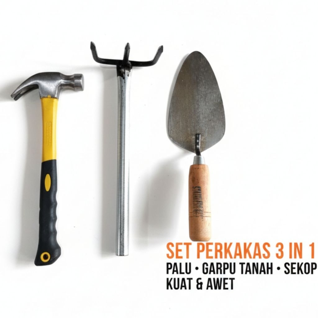 Set Perkakas Serbaguna 3in1 – Palu Sekop Garpu Tanah Lengkap