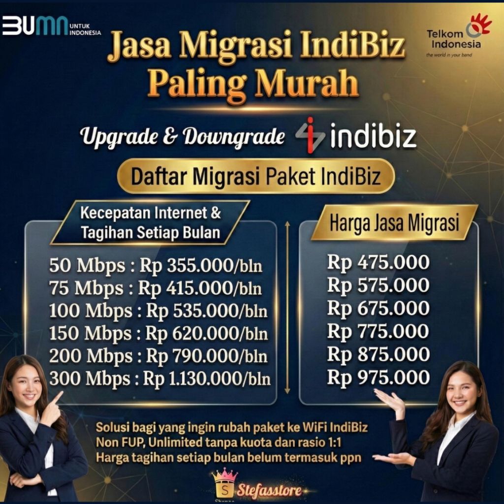 Migrasi Indibiz Paket 1P Internet Only 50 - 300 Mbps Unlimited Tanpa Kuota Fup / Downgrade Upgrade /