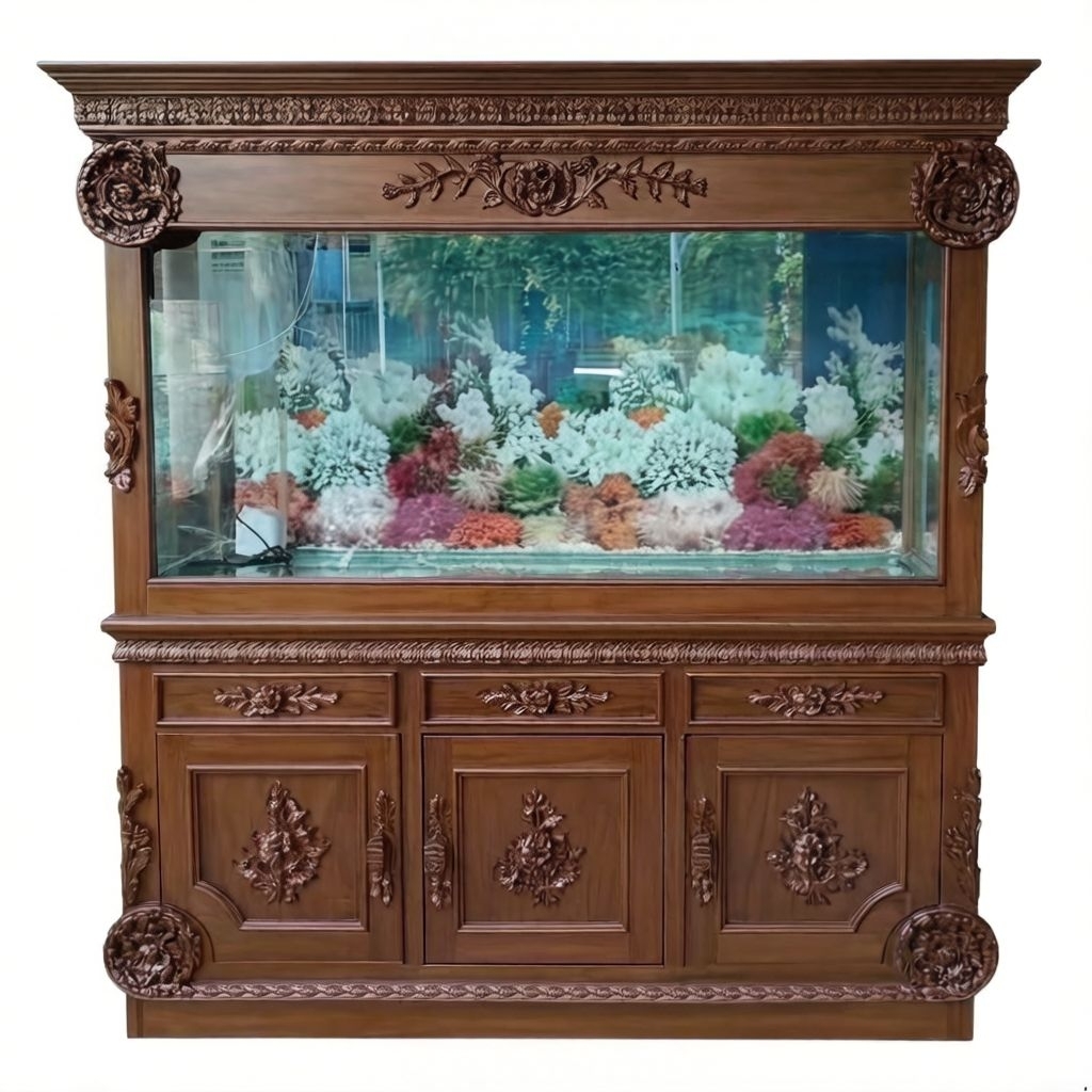 bufet aquarium ukir kayu jati meja Akuarium kayu jati