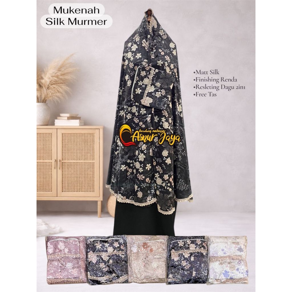 ASNUR JAYA KERUDUNG/ SILK ARMANI/RENDAH/DEWASA/RESLETING DAGU/MUKENAH MURMER