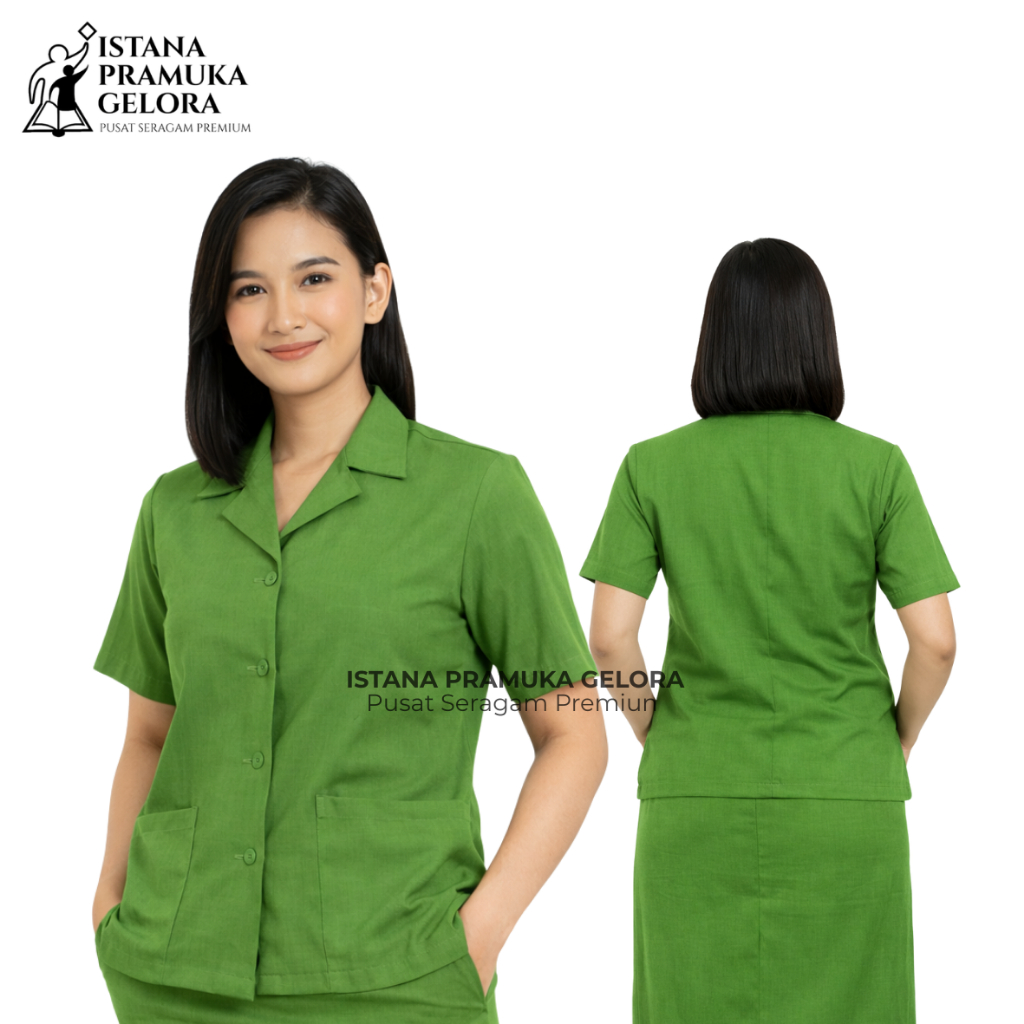 Seragam Linmas Hijau Wanita  Lengan Pendek dan Rok Pendek / Stelan Satlinmas /Seragam Hansip Seragam