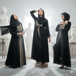 Abaya Gamis Jumbo Jersey Mix Ceruty Double Layer Resleting Depan Hitam Wanita Dewasa