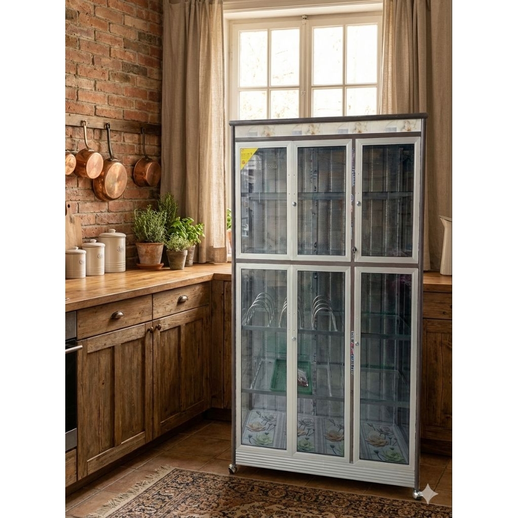 LEMARI/RAK PIRING 3 PINTU FULL BOX COKLAT