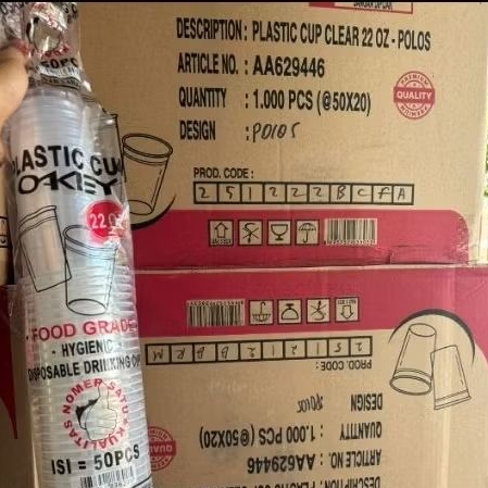 Cup 22oz Polos Okey 1dus (1000pcs) dan ½dus (500pcs)