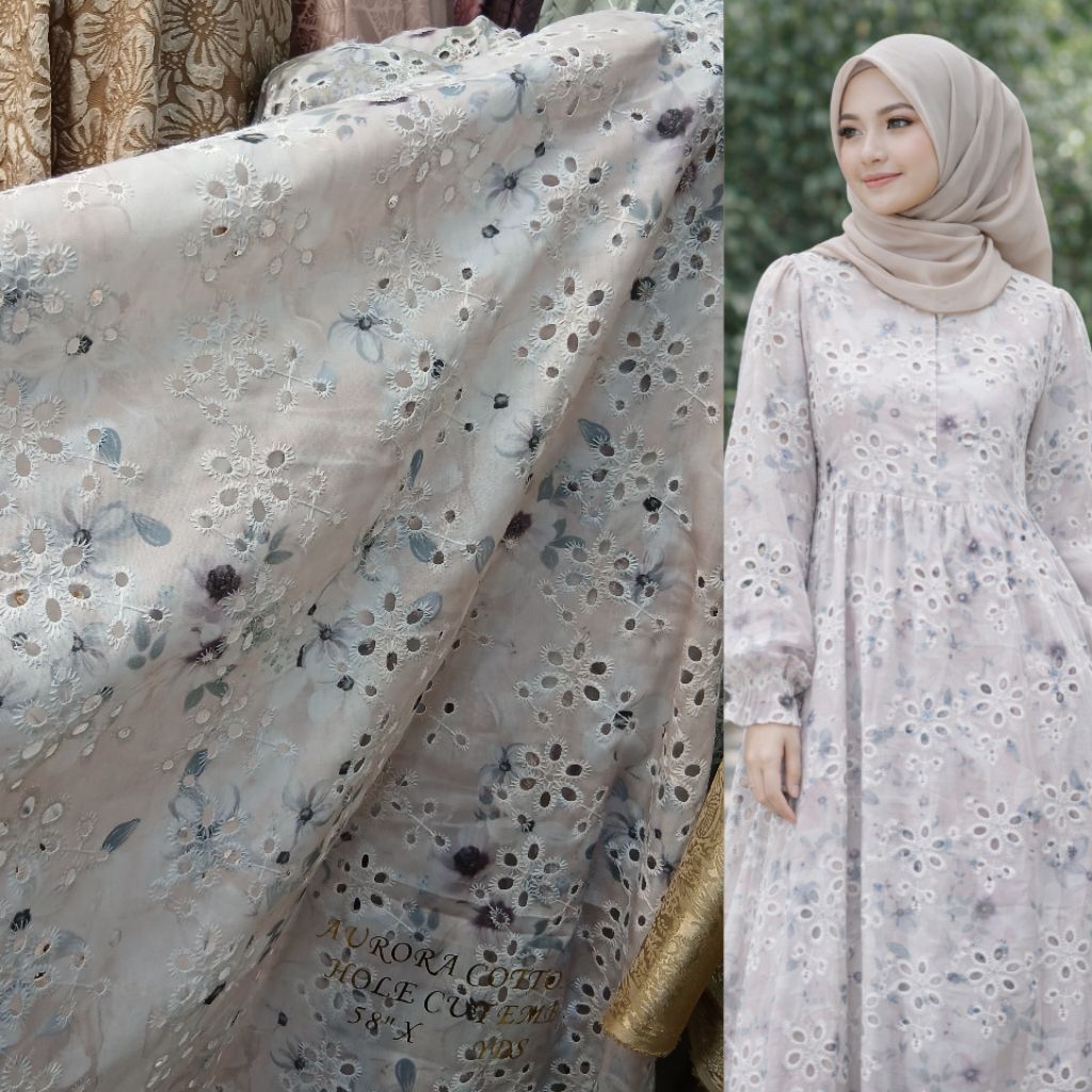 (COD)Kain katun bordir bolong premium / Kain matun bordir bolong import