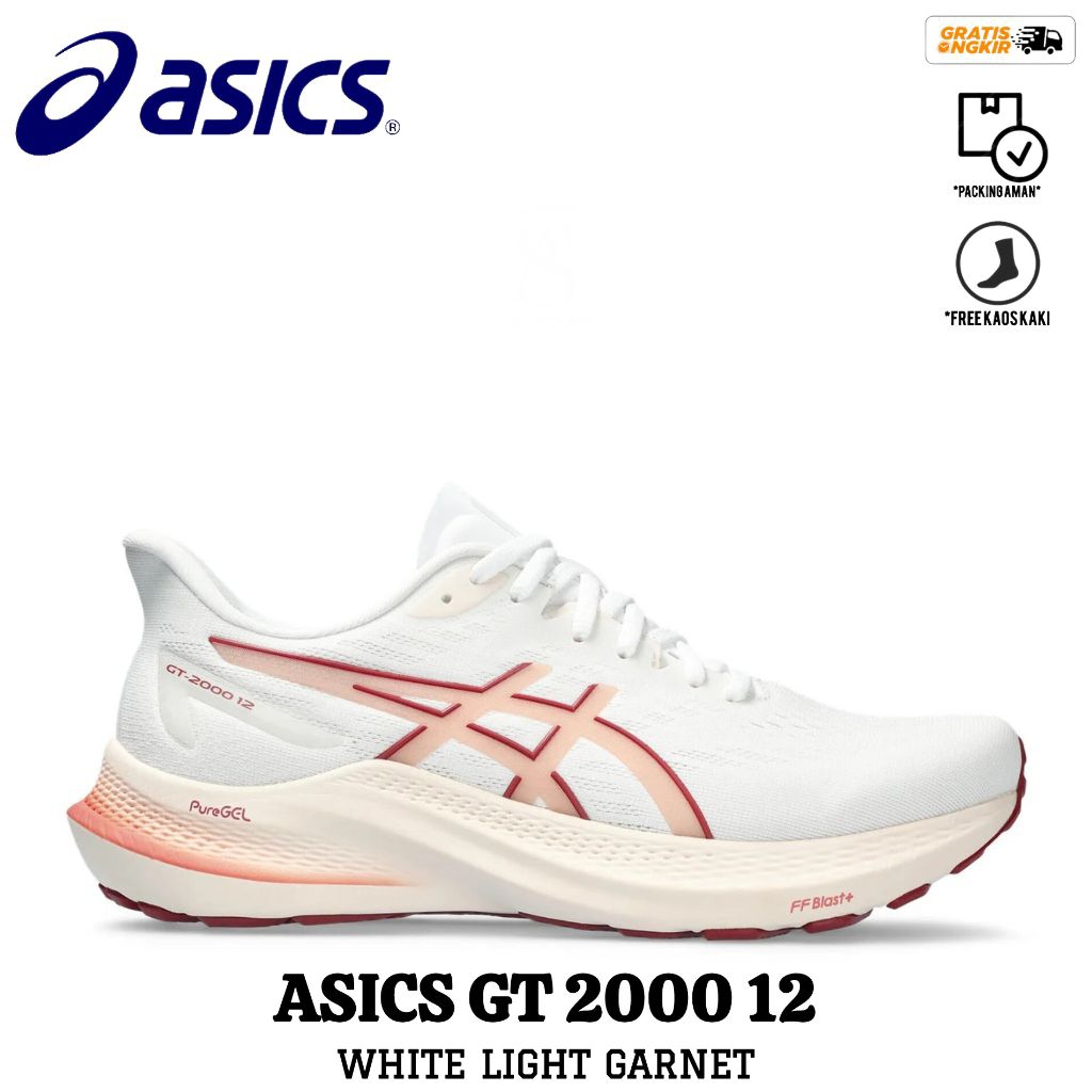 SEPATU LARI ASICS GT 2000 12 WHITE LIGHT GARNET