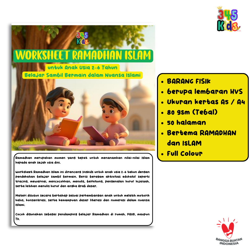 Worksheet Anak Spesial Ramadhan & Islam Usia 2–6 Tahun – Belajar Hijaiyah, Menulis, Mewarnai & Berhi