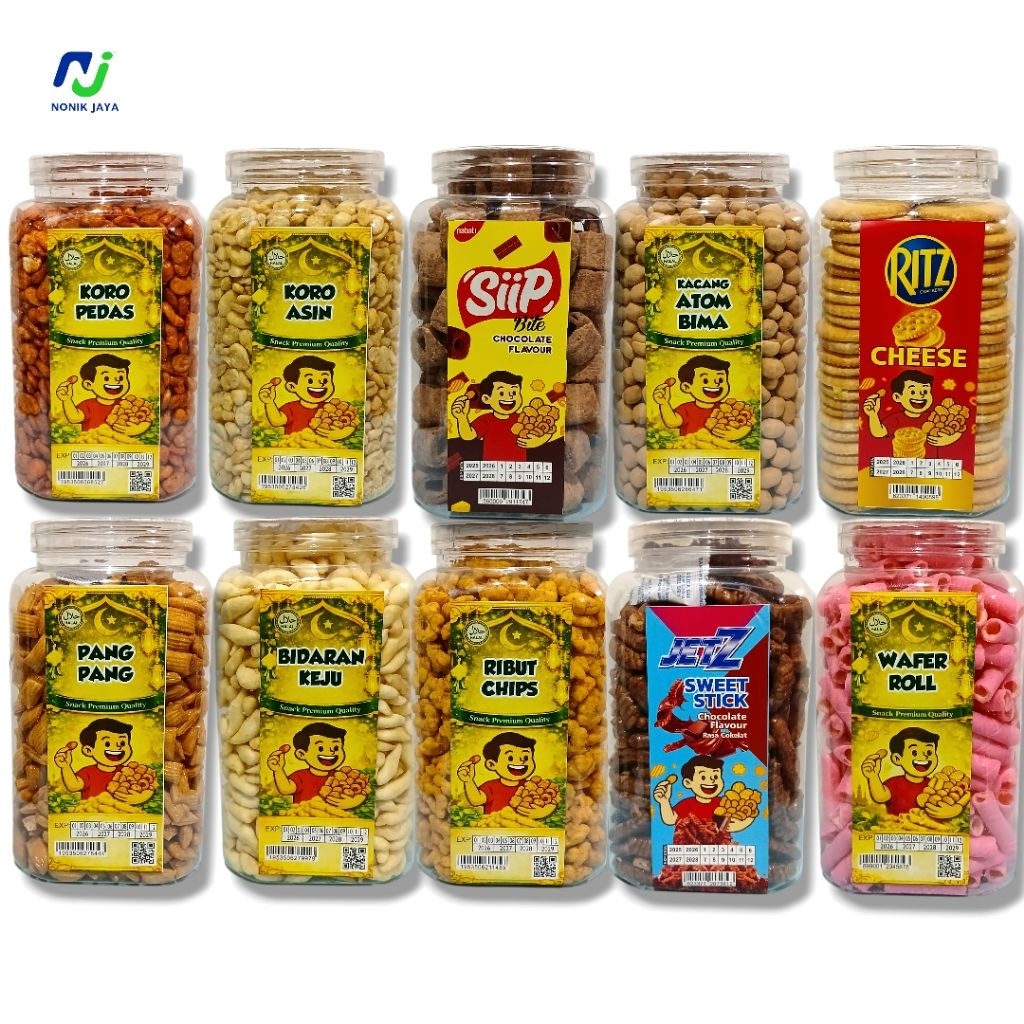 ( KEMASAN TOPLES JERAPAH ) Aneka Camilan Kering Koro Asin Koro Pedas Atom Bima Pang Pang Bidaran Kej