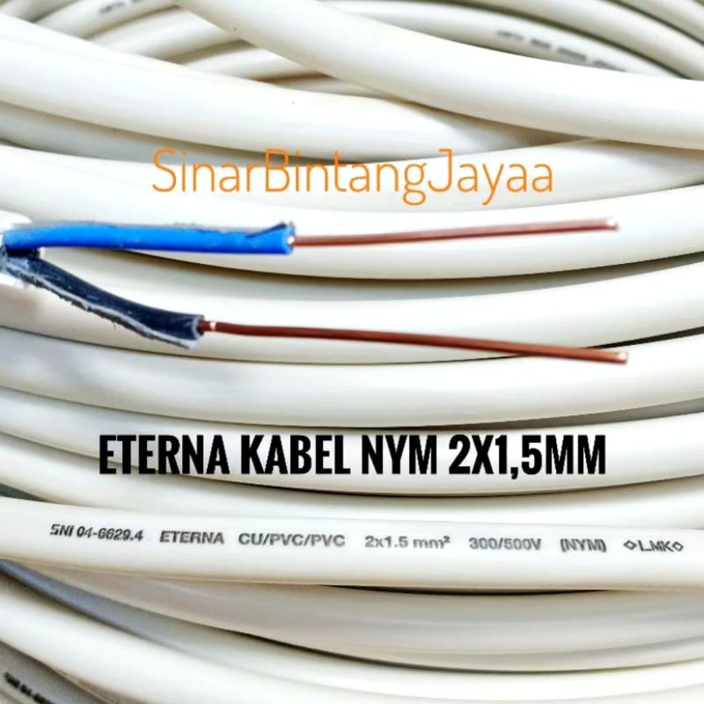 ETERNA Kabel Listrik Kawat Tembaga NYM 2X1,5 Kabel Listrik Tembaga Kawat Eceran PerMeter