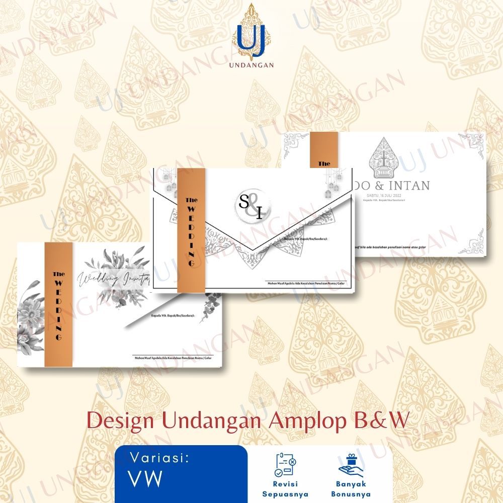 Undangan Pernikahan Setengah Amplop Hitam Putih BC Gramatur 160 Murah Elegan Rustic | Kartu Undangan