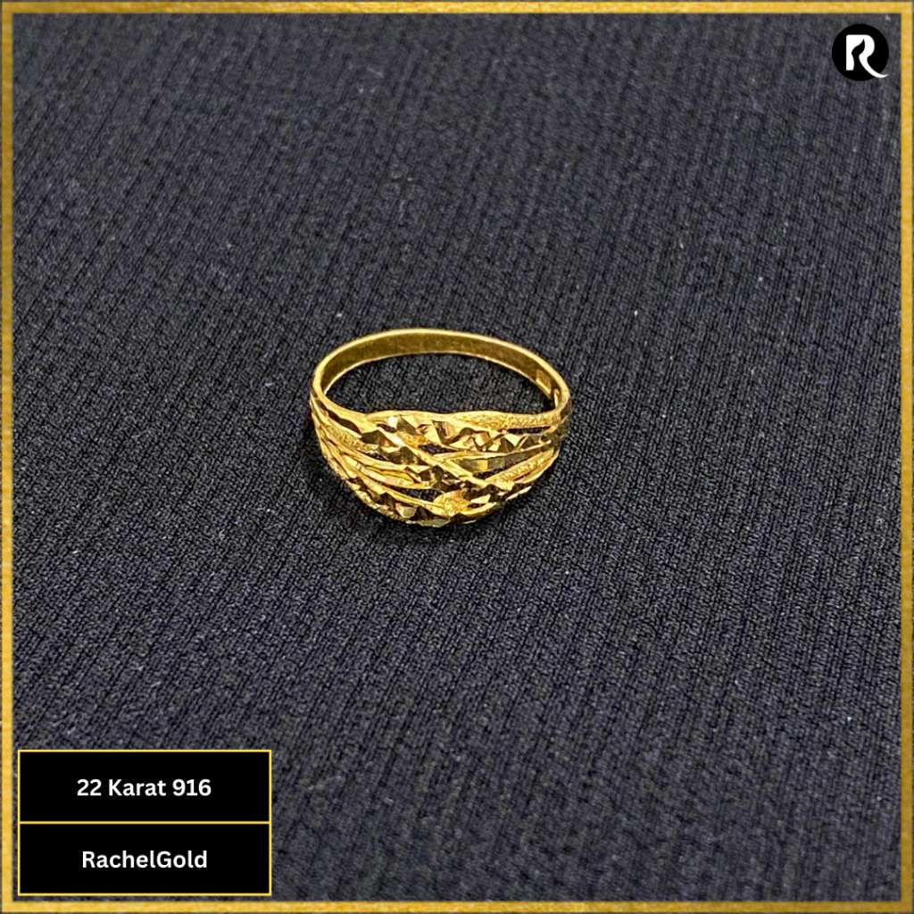 Cincin Ring Emas 22 karat asli Grafir Stylish Pattern 916