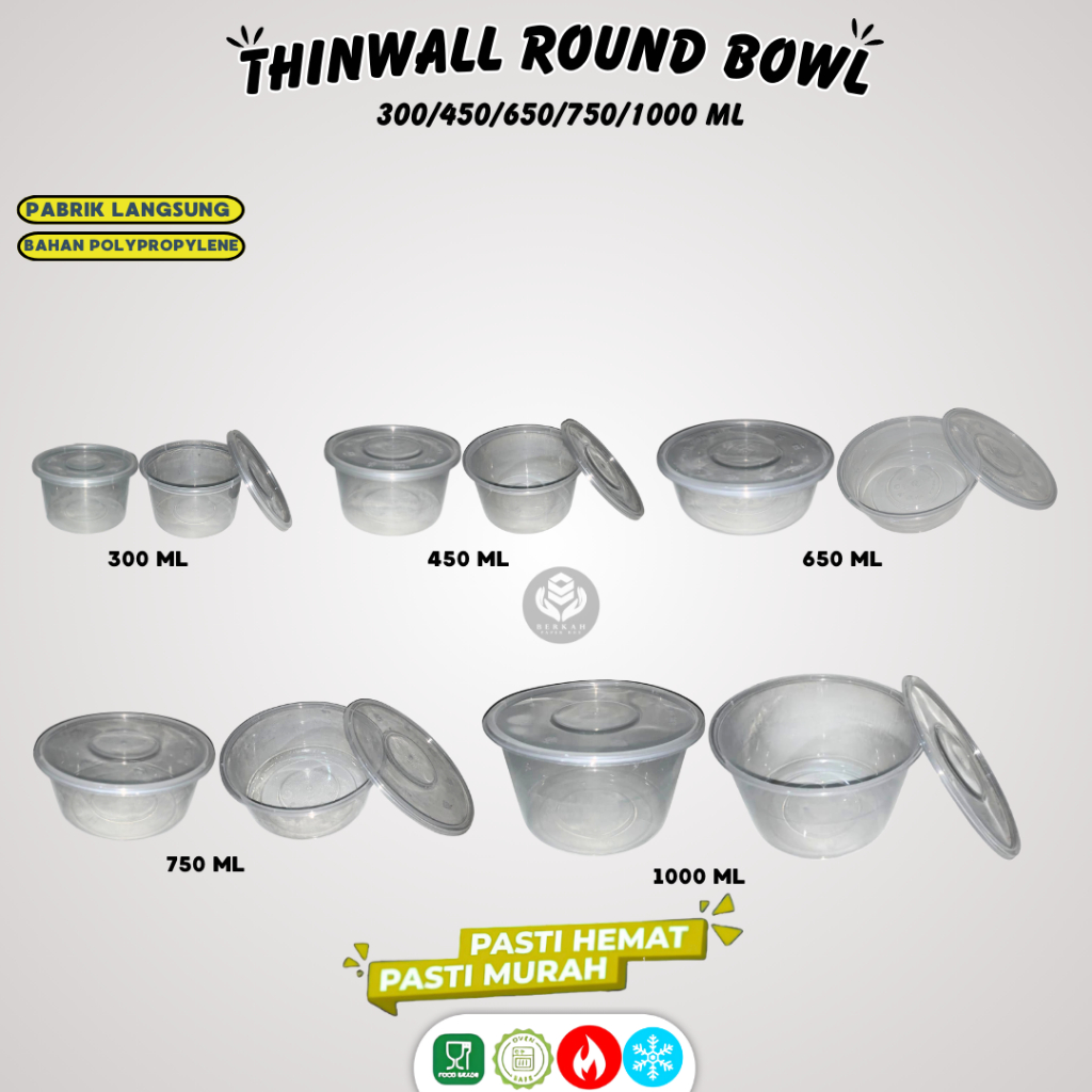 Mangkok Plastik Thinwall Round Bowl 500ml  Thinwall (Isi 25 Pcs-RB500)