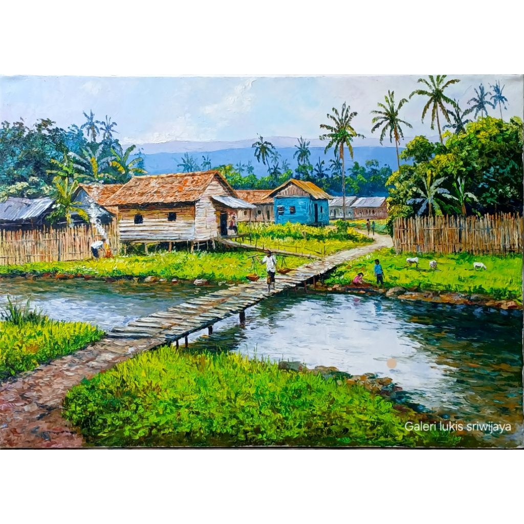 Lukisan pedesaan, Lukisan alam pemandangan, Lukisan Aestetik. lukisan sungai, lukisan alam pemandang