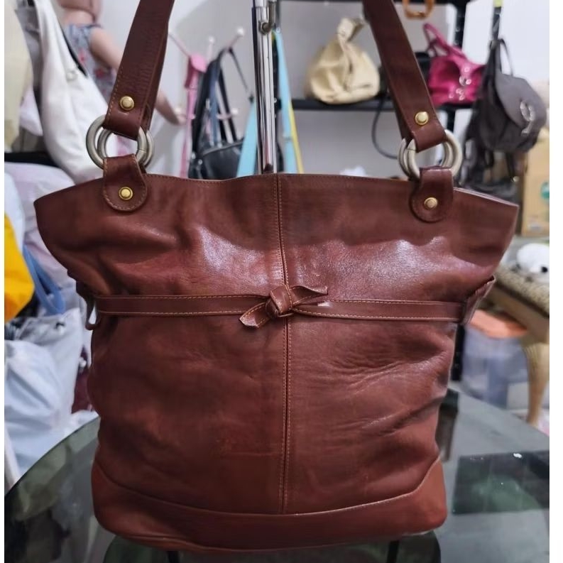 TAS TOTE KULIT ASLI  MANFIELD ORIGINAL  ITALY MEDIUM SECONND
