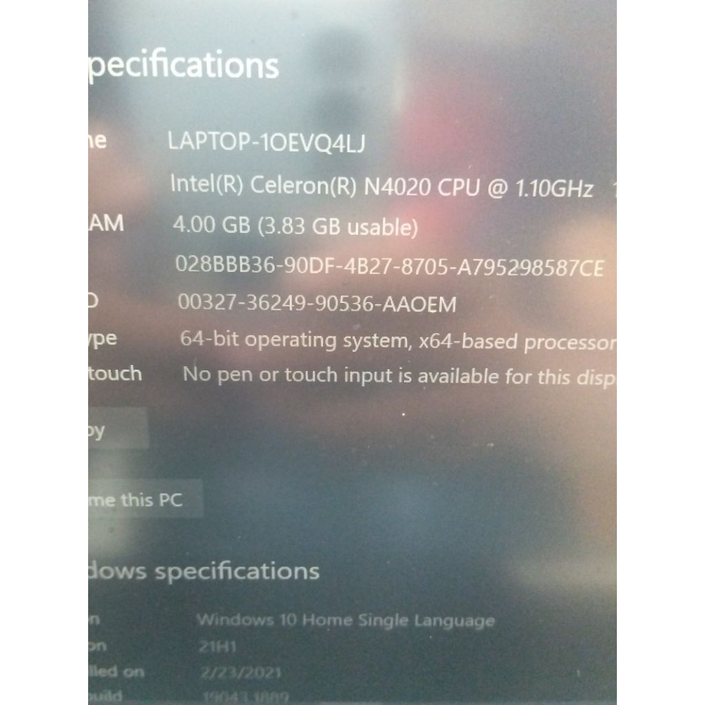 asus E410M Celeron N4020