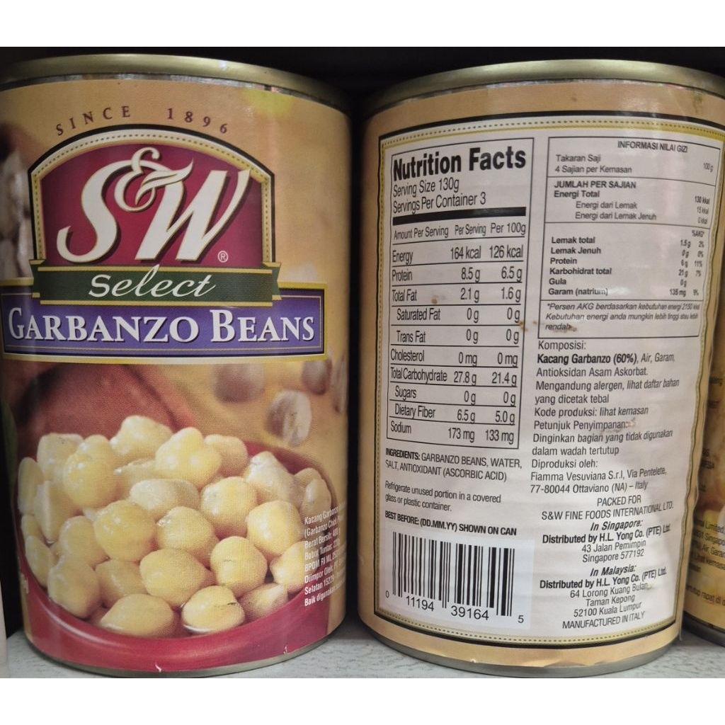 Kacang Garbanzo S&W Garbanzo Beans 400g - HK-PC-PS-GF, RM-GM.