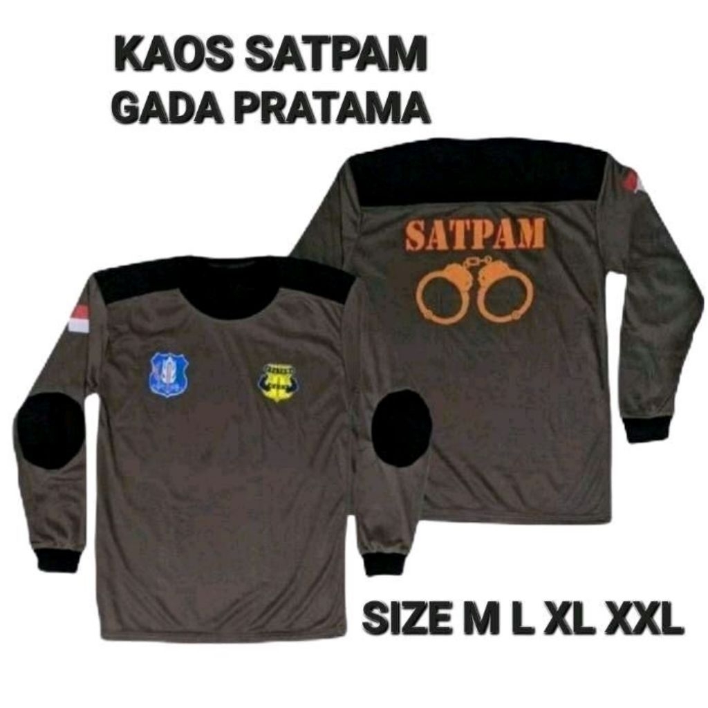 Baju Kaos Satpam Security Coklat Gada Pratama Lengan Panjang