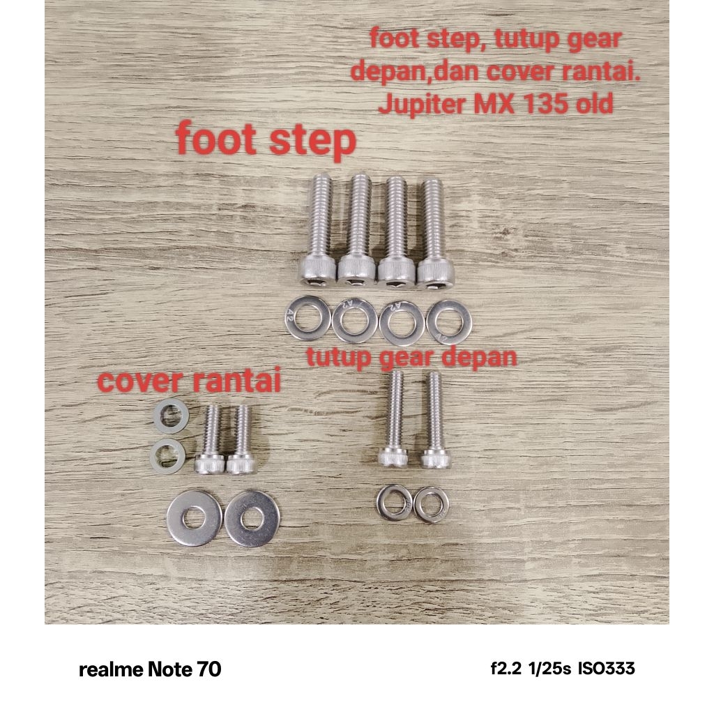 Baut set Jupiter MX 135 old, foot step, tutup gear depan, cover rantai belakang kunci L stainless TH