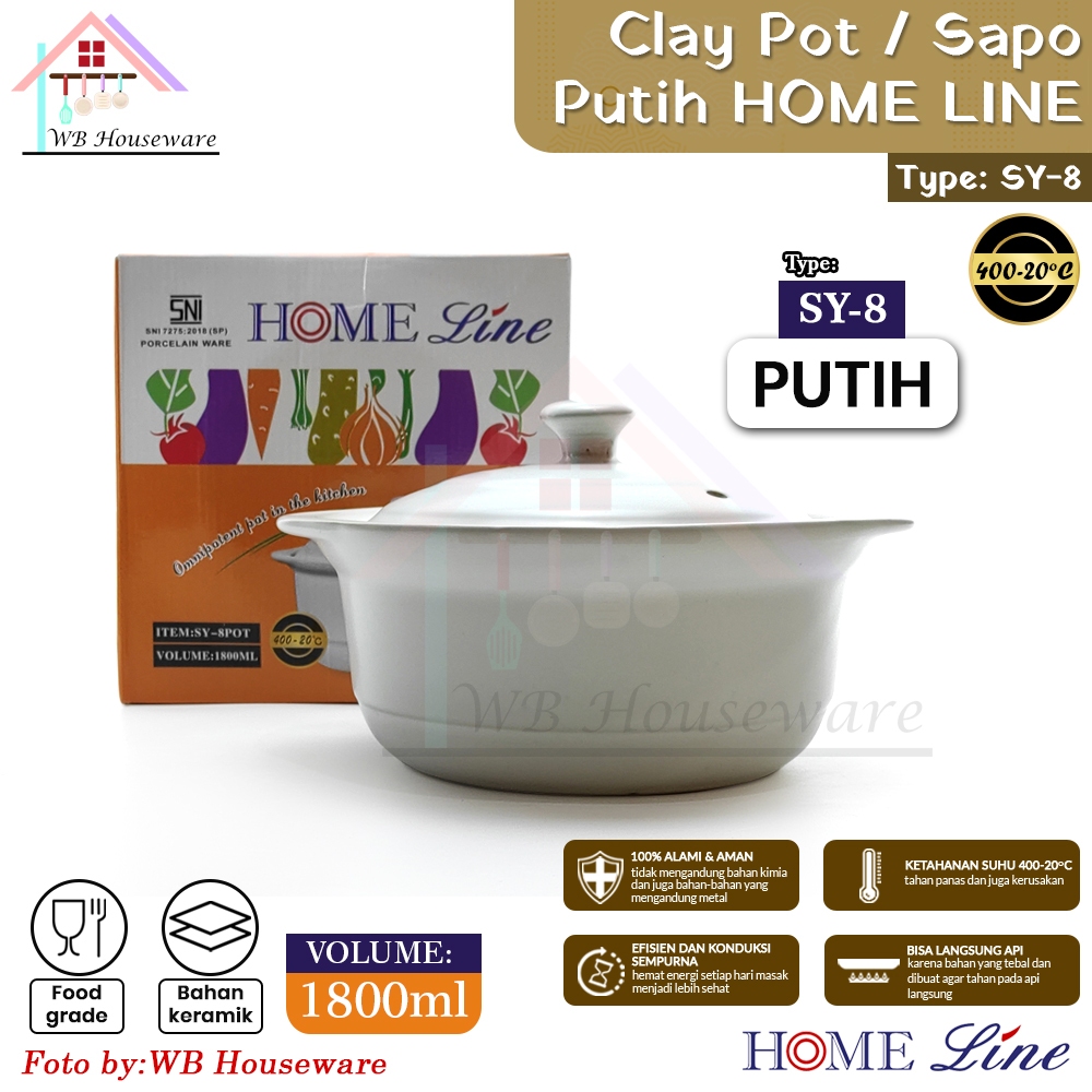HomeLine Panci sapo masak obat 1800ml putih tahan panas / mangkok rebus langsung api earthen clay po