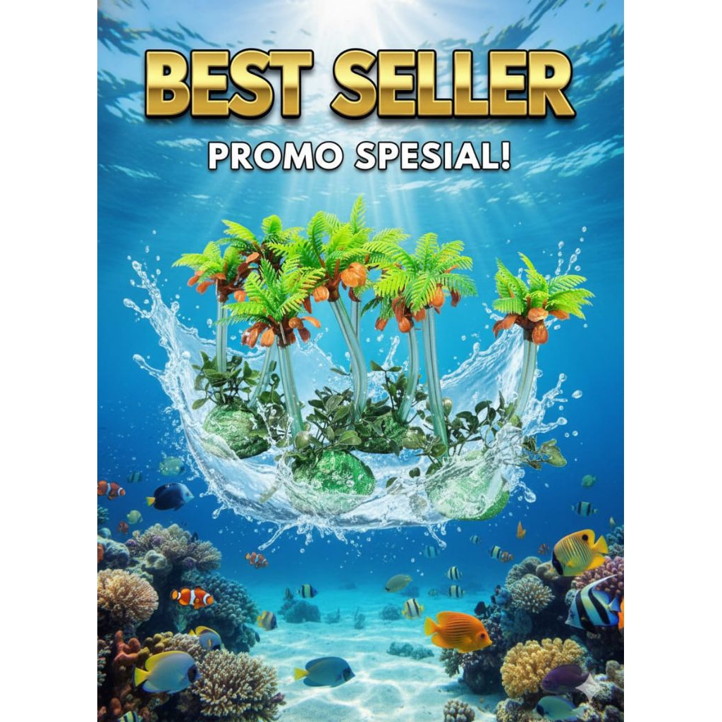 bunga mainan hiasan aquarium model pohon kelapa