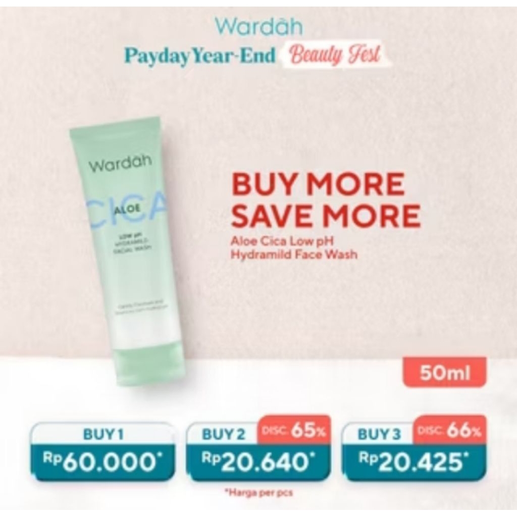 Face Wash/Sabun Cuci Muka Wardah Low pH Hydramild 50ml dengan Ekstrak Aloe Vera & Centella Asiatica,