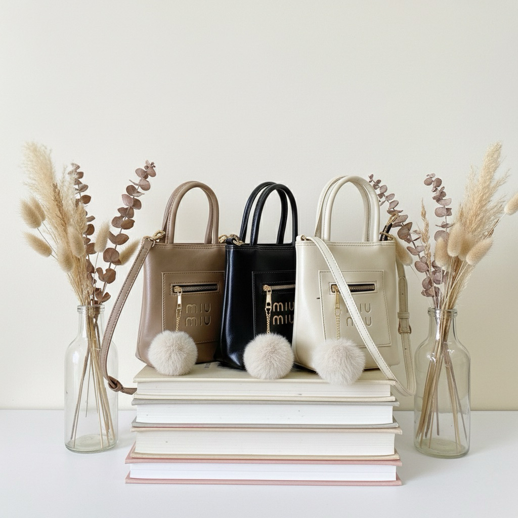 Tas Selempang Wanita Mini Handbag Miu Style Premium free gantungan pompom