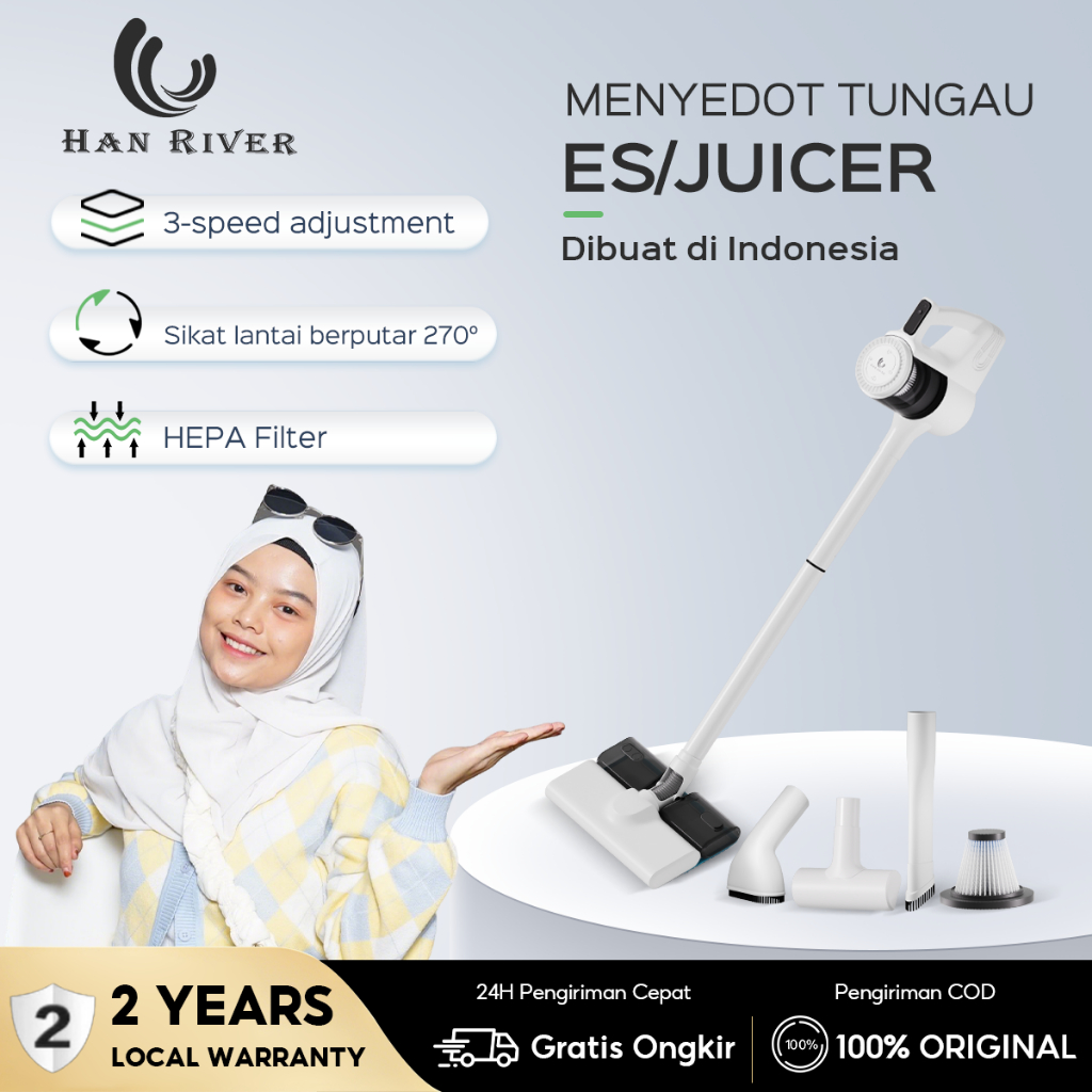 HAN RIVER Vacuum Cleaner Wet And Dry Handheld Penyedot Debu Wireless Low Watt 25000Pa Kuat Hisap