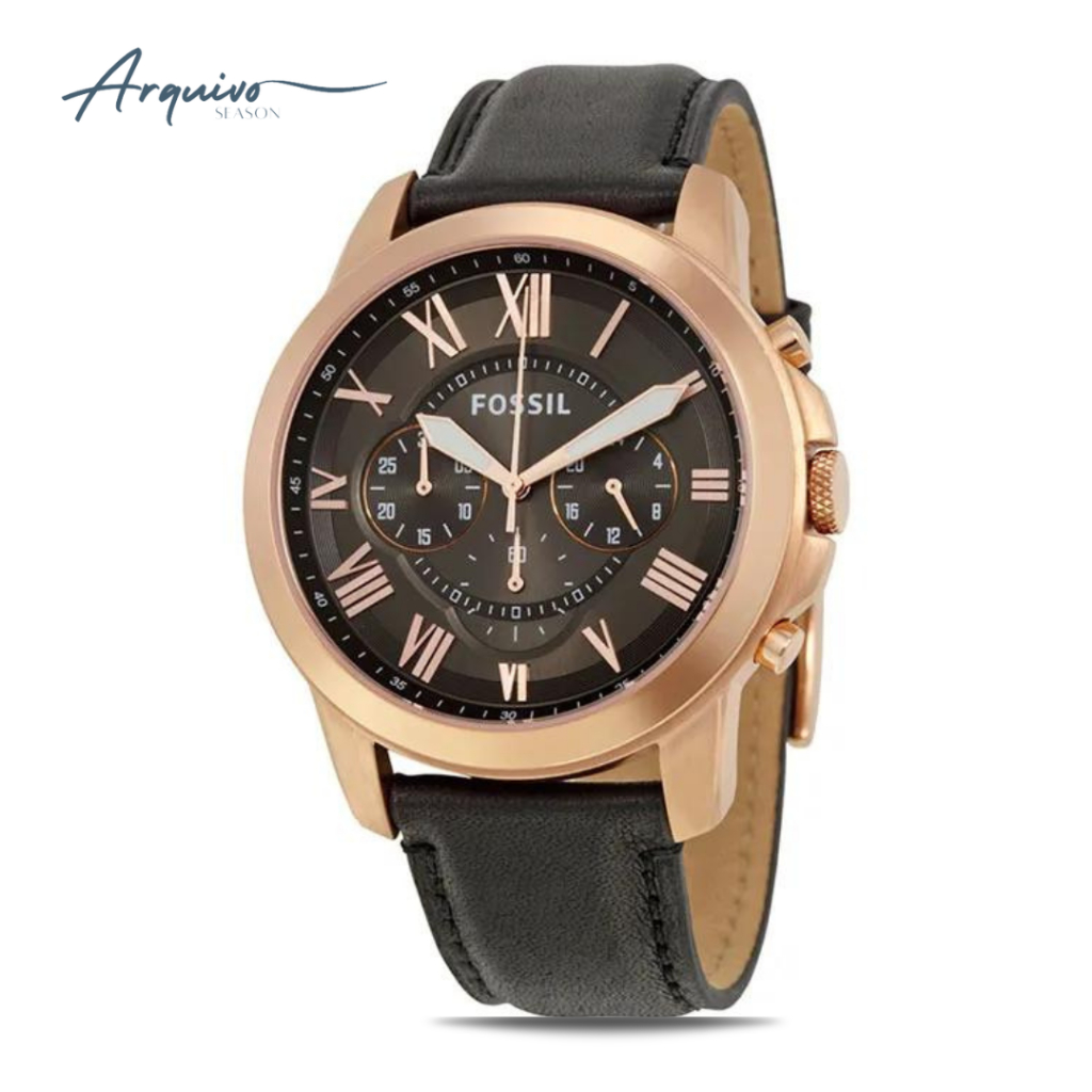 Jam Tangan Fossil Pria Grant Kulit Chronograph Hitam Casual Original FS5085