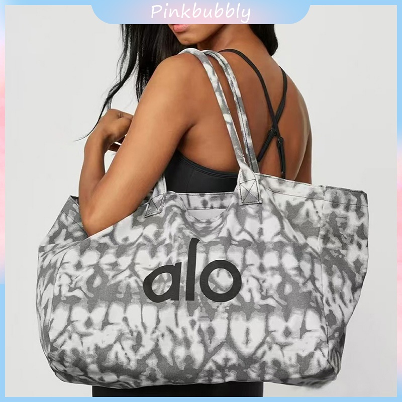 Original Alo Yoga Iconic Shopper Tote Bag Gray Tie Dye Large Canvas Tote Bag Gym Travel