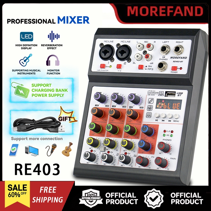 Profesional mini Mixer Audio RE403 mixer kecil 4 saluran Mendukung pemutaran Bluetooth/USB/PC/MP3 So