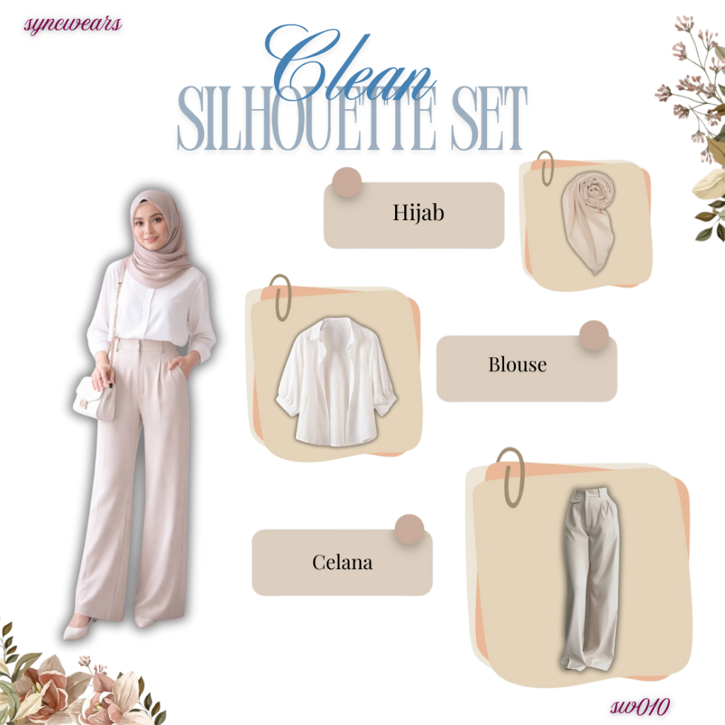 One Set 3in1 OOTD Wanita Hijab Kekinian | Hijab + Blouse + Celana | Outfit Kerja - SW010