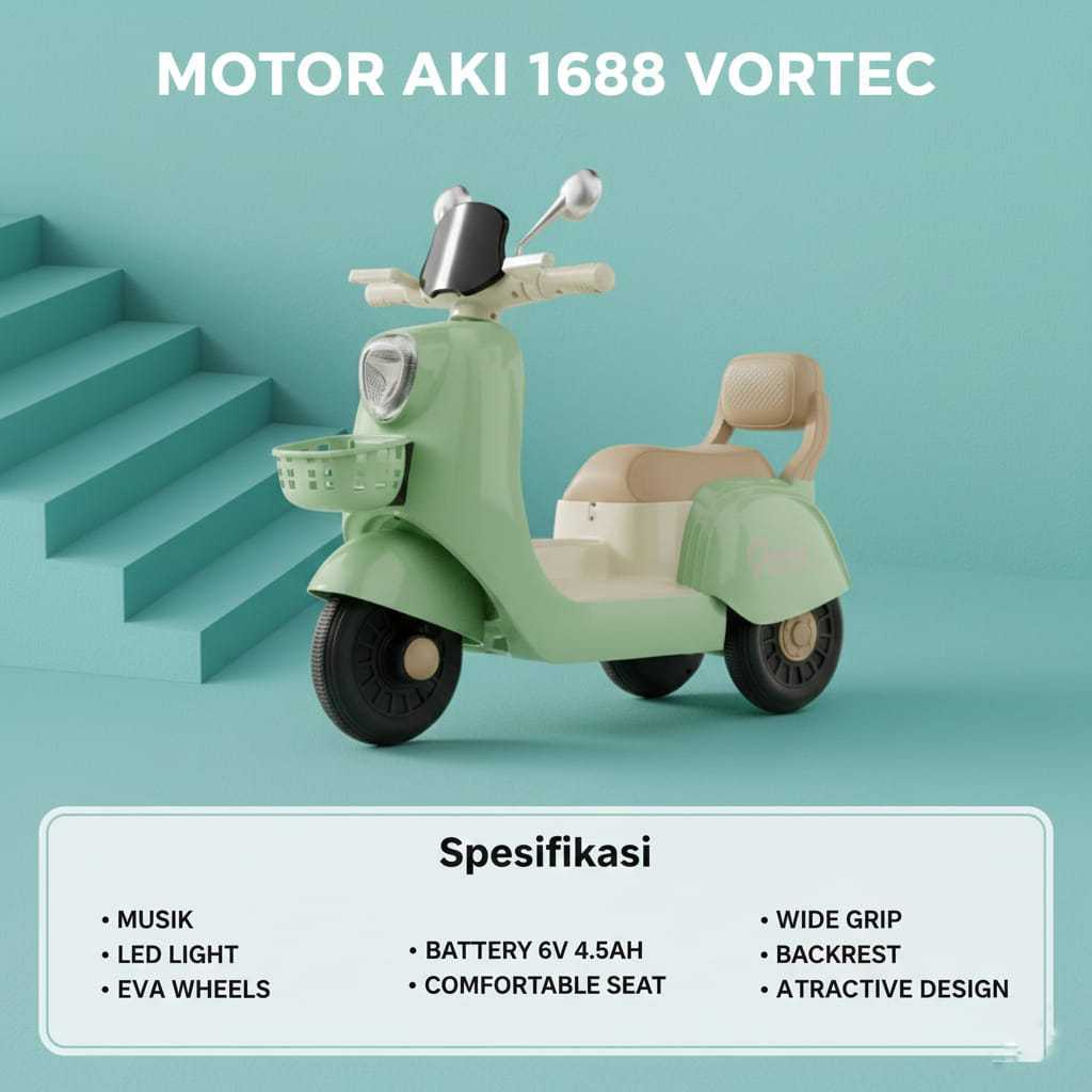 Mainan Anak Motor Aki Vespa Vortec 1688 Remote