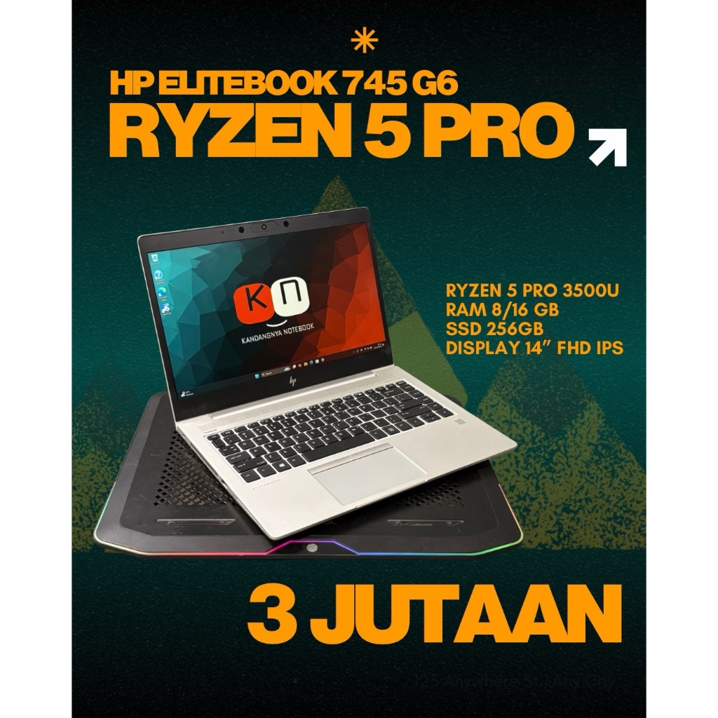Hp Elitebook 745 G6 Ryzen 5 3500U Ram 16/1TB Layar 14inch