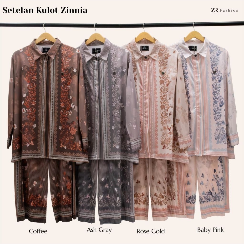One Set Setelan Celana Kulot Plisket Premium Wanita Motif Zinnia