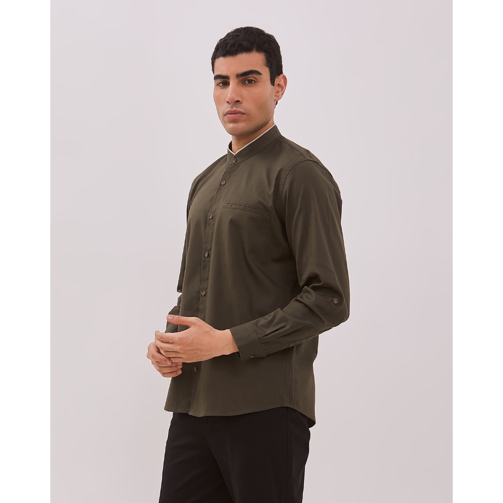 VALINO Kemeja Koko Lengan Panjang Hijau Pria - V-ECEA11-G5