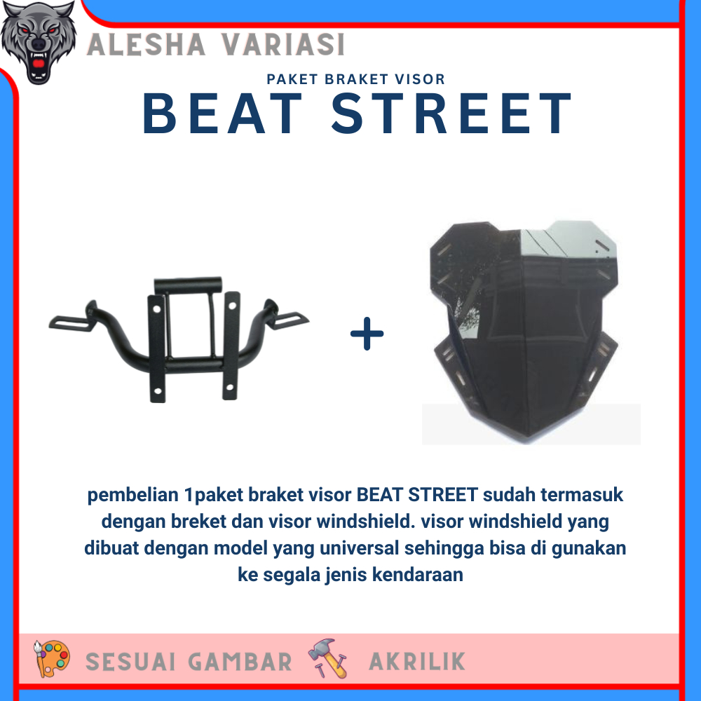 PAKET BRACKET VISOR WINDSHIELD 40CM BRAKET BREKET VISOR BEAT STREET WIND SHIELD CUSTOM VISOR 40 CMPA