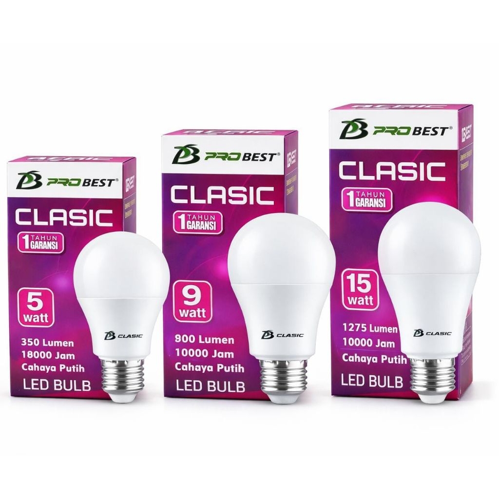 bohlam lampu PROBEST CLASSIC cahaya putih 5 watt 9 watt 15 watt LED BULD