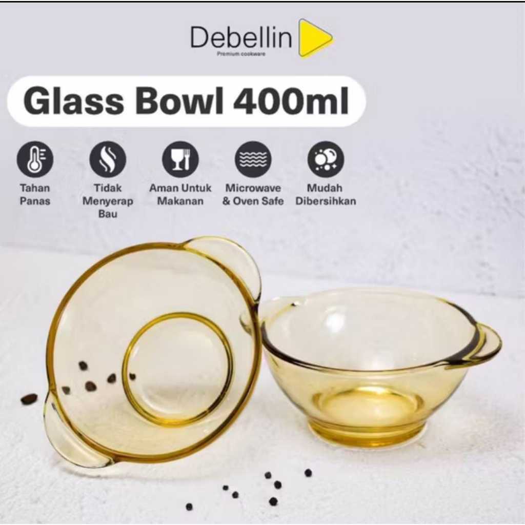 Debellin Glass Bowl/Oval 400ml - Mangkok Tahan Panas Bisa di Microwave & Oven - Mangkok Saji