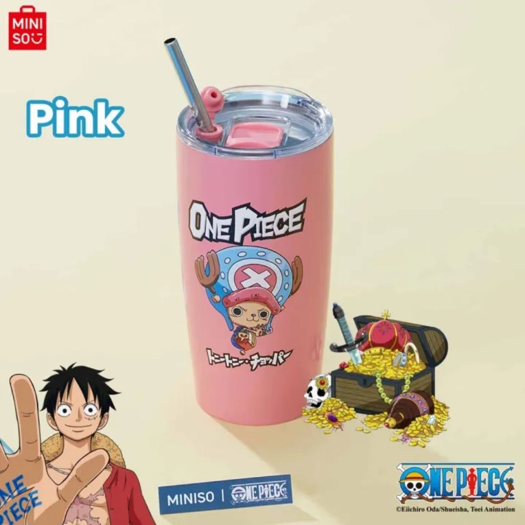 MINISO x One Piece Steel Tumbler with straw Chopper Pink 530 ml