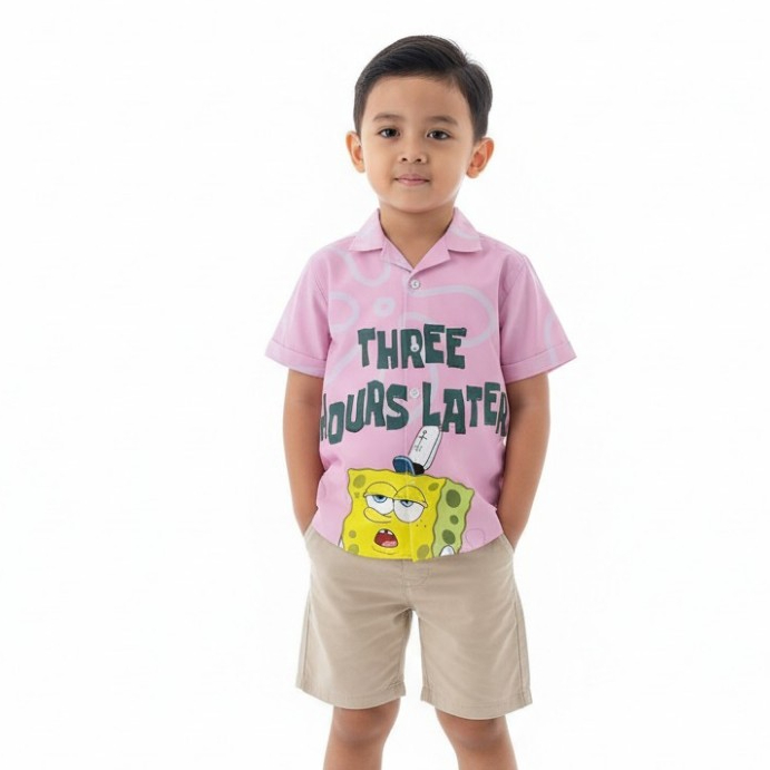 NAREP - Kemeja Anak Laki Laki Motif Spongebob Premium - Kemeja Anak Laki Laki Berkerah Motif Kekinia