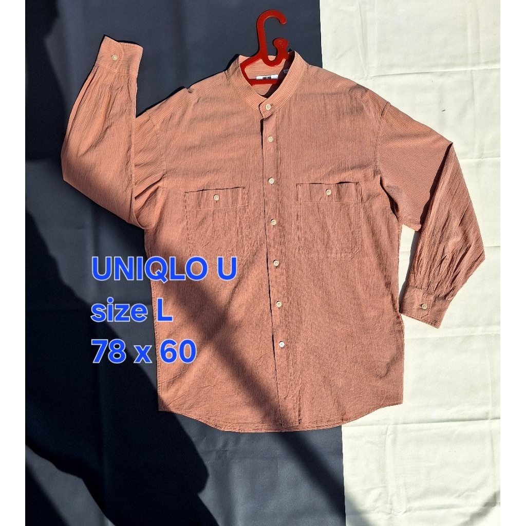 Baju Kemeja UNIQLO U Sanghai Koko Lengan Panjang Polos Pria
