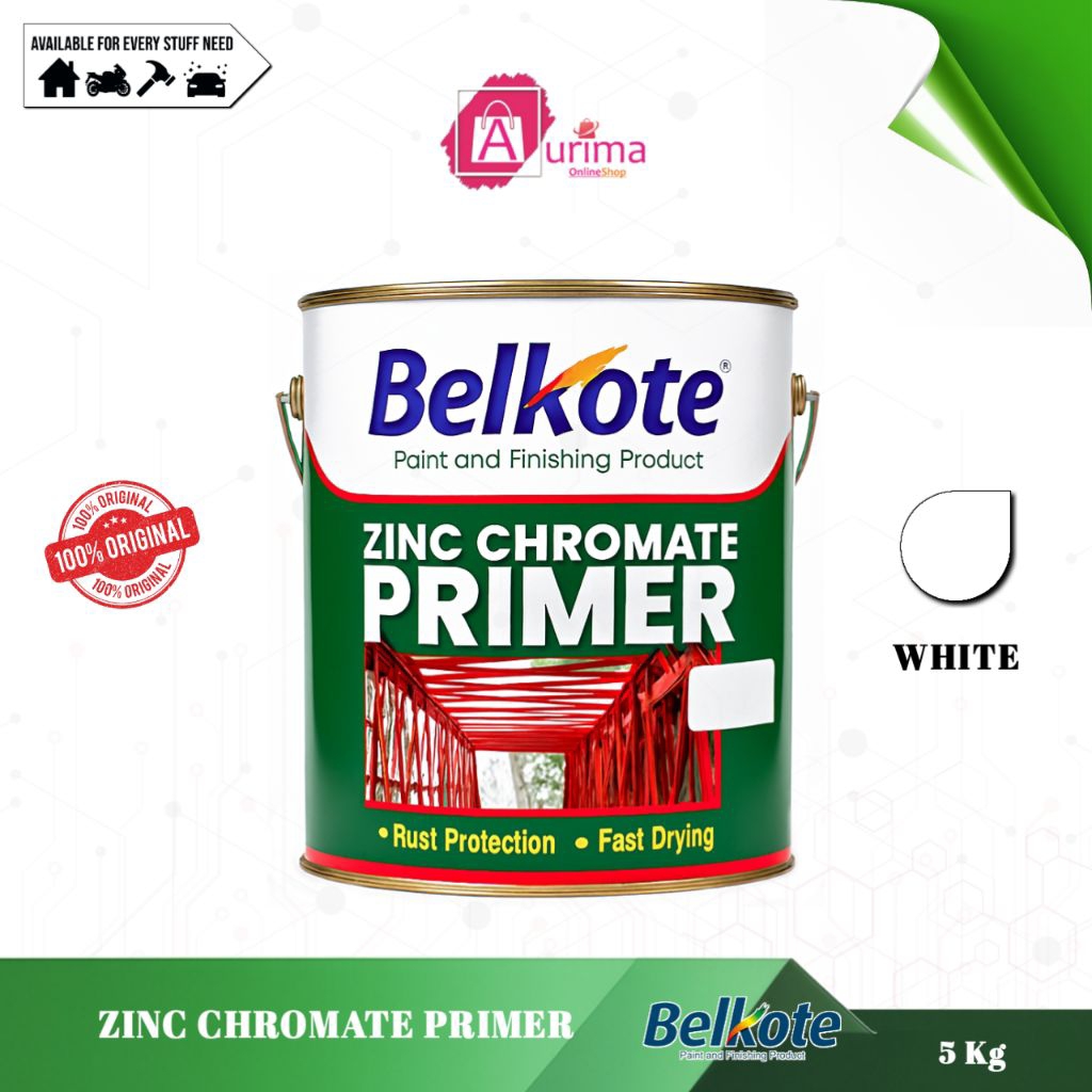 BELKOTE ZINC CHROMATE PRIMER WHITE CAT PRIMER ANTI KARAT PREMIUM UNTUK BESI DAN BAJA 5 Kg ORIGINAL