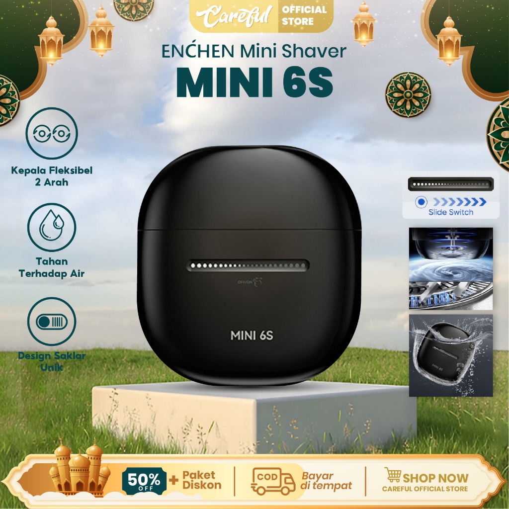 Enchen Mini 6s Alat Cukur Jenggot Elektrik IPX7 Waterproof Hitam